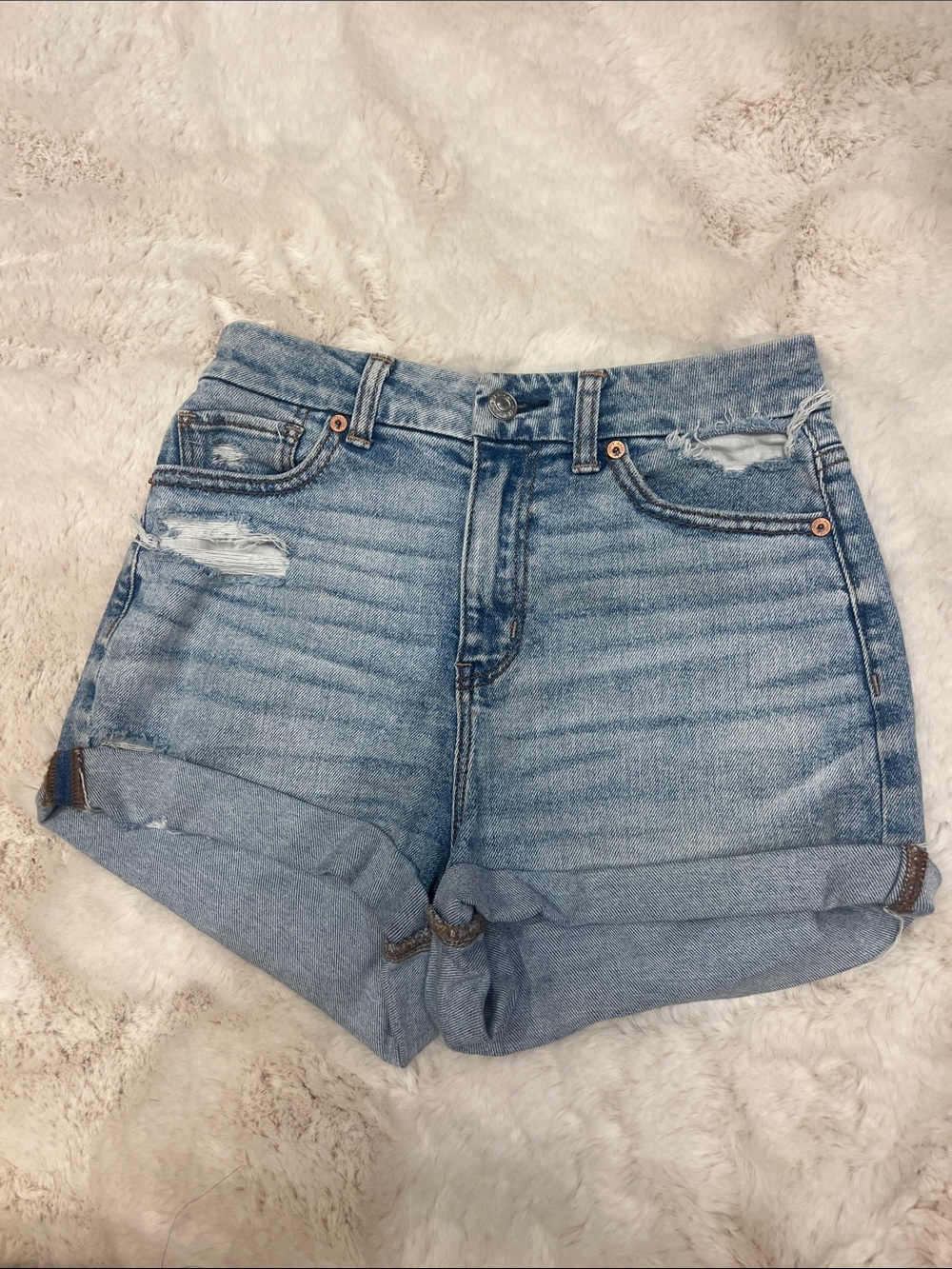 American Eagle Outfitters Light Blue Distressed Denim Shorts